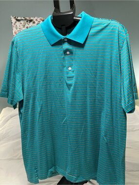 Carnoustie XL Mercerized Cotton Polo Shirt Turquoise Blue Striped Golf Polo